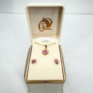 Princess Brand Jewelry SET Porcelain Rose Gold Tone VTG Gift Necklace & Earrings